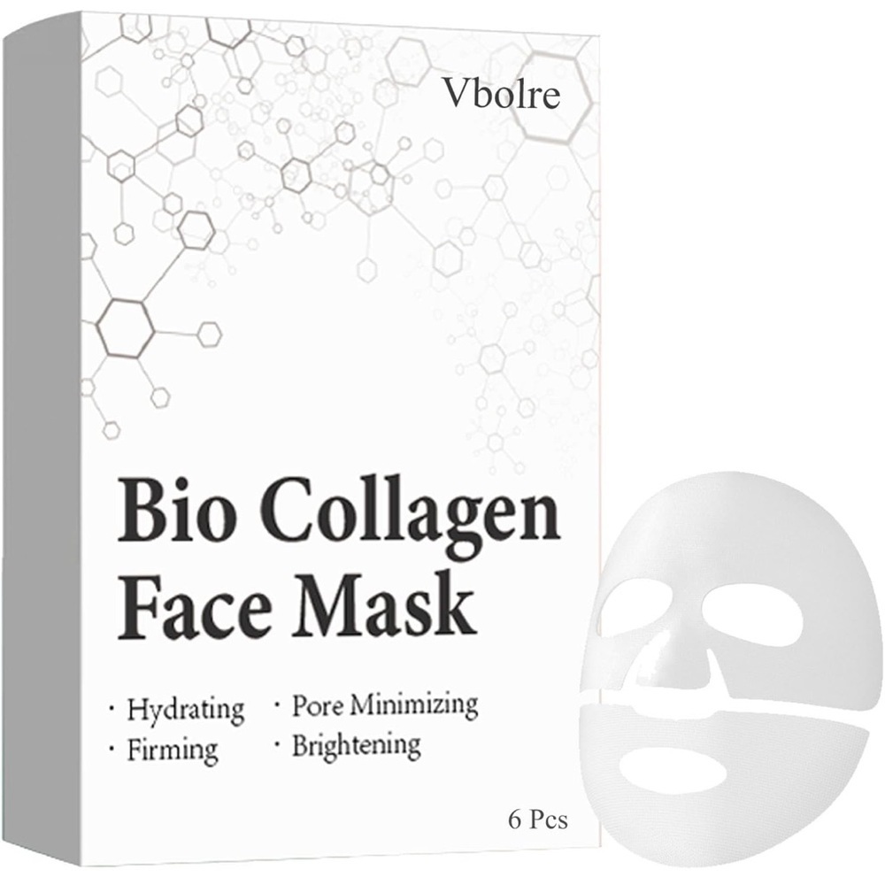 Vbolre Bio Collagen Face Mask 6 Sheets Glow Hydrating Anti Wrinkle Lifting Mask